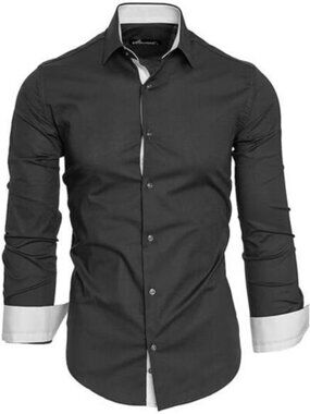 Men's Slim Fit Contrast Trim Long Sleeve Shirt